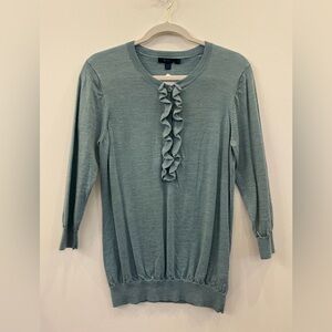 Boden Wool Ruffle Light Blue Knit Sweater